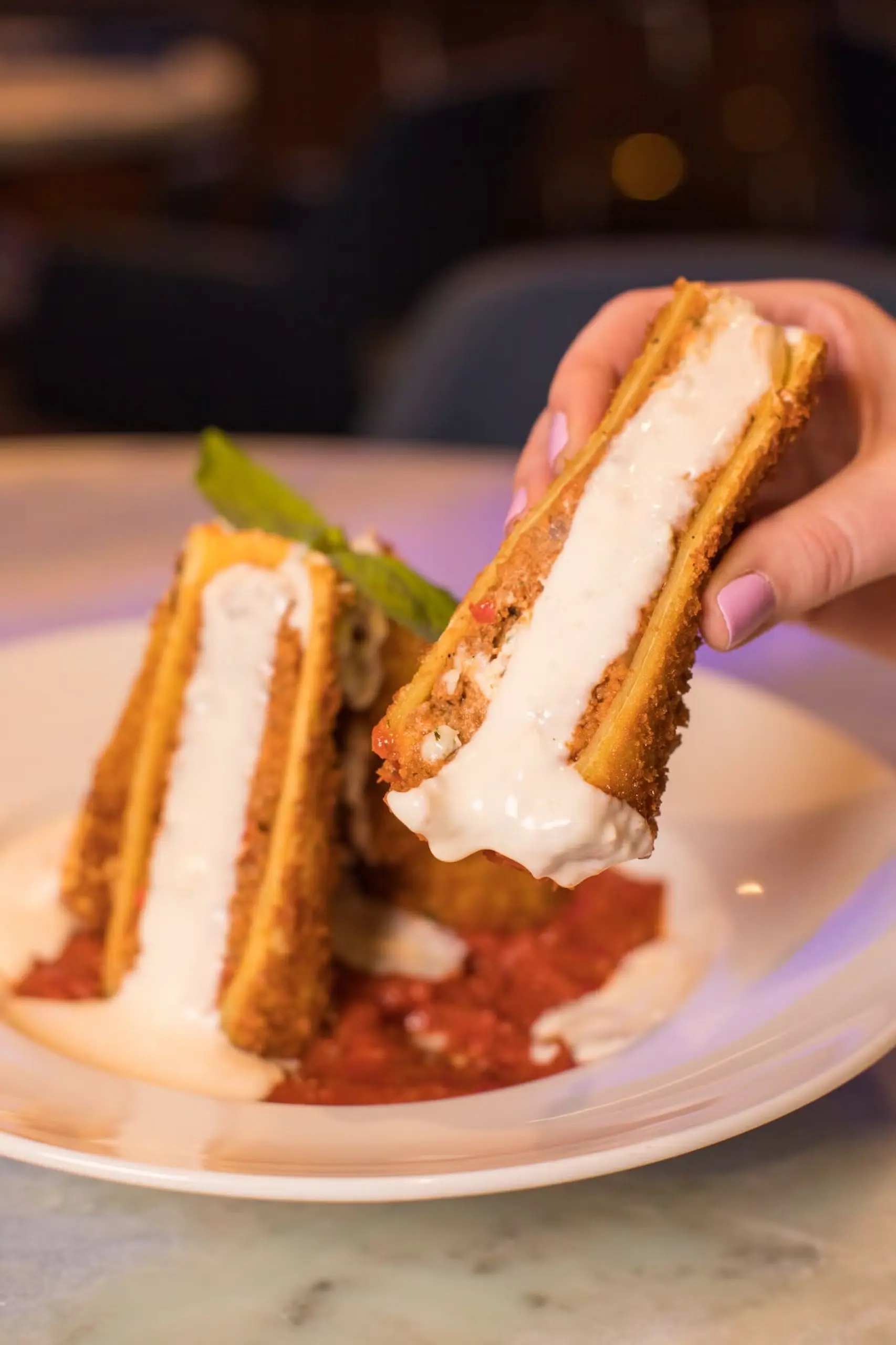 Café Hollywood lasagna tubes bolognese ricotta roasted garlic sauce tomato basil sauce