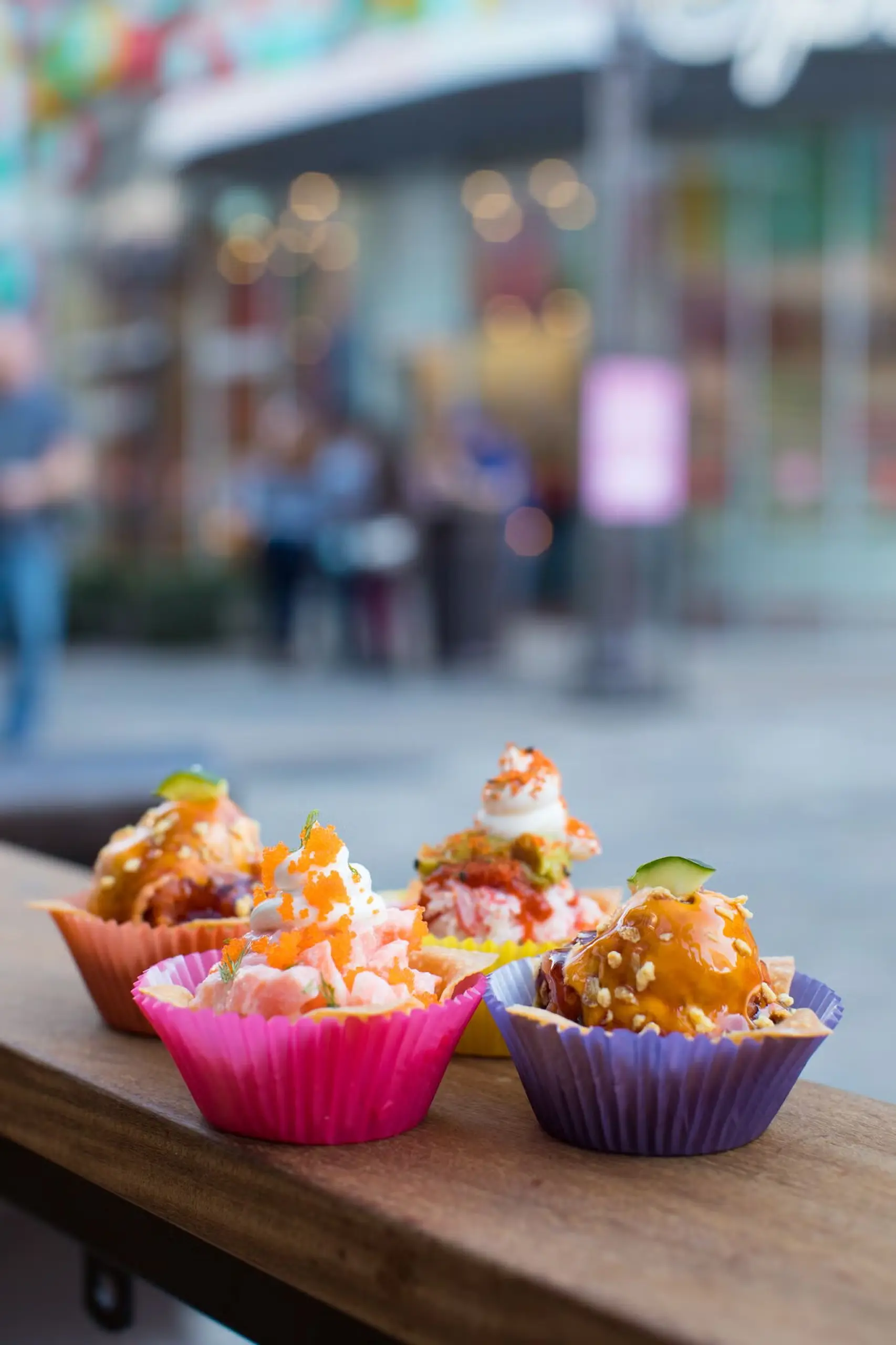 Sprinkles Cupcakes sushi cupcakes shells made from fried wontons crab and salmon cups spicy tuna