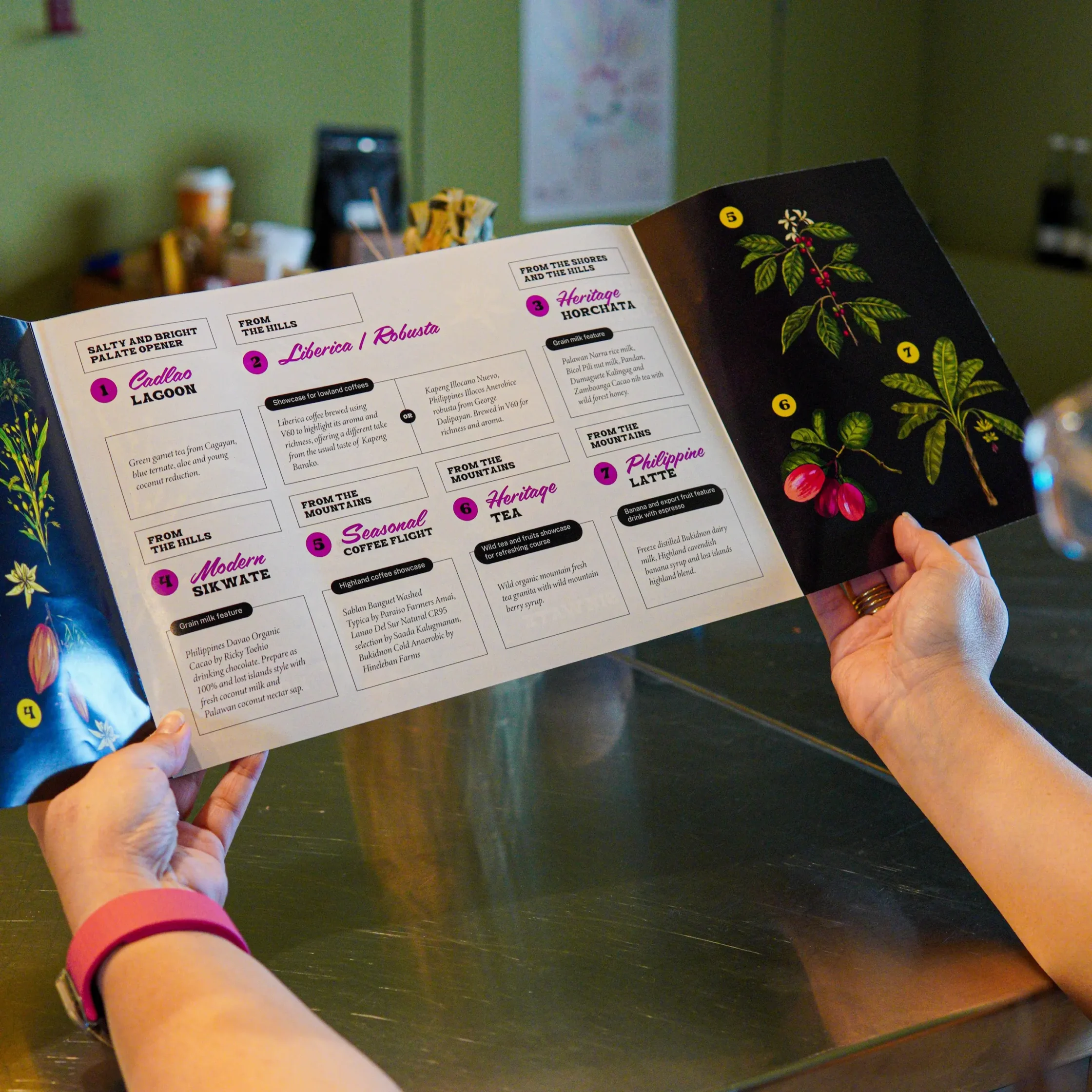 Lost Islands Center for Kape's coffee tasting menu that features various ingredients from different regions of the Philippines
