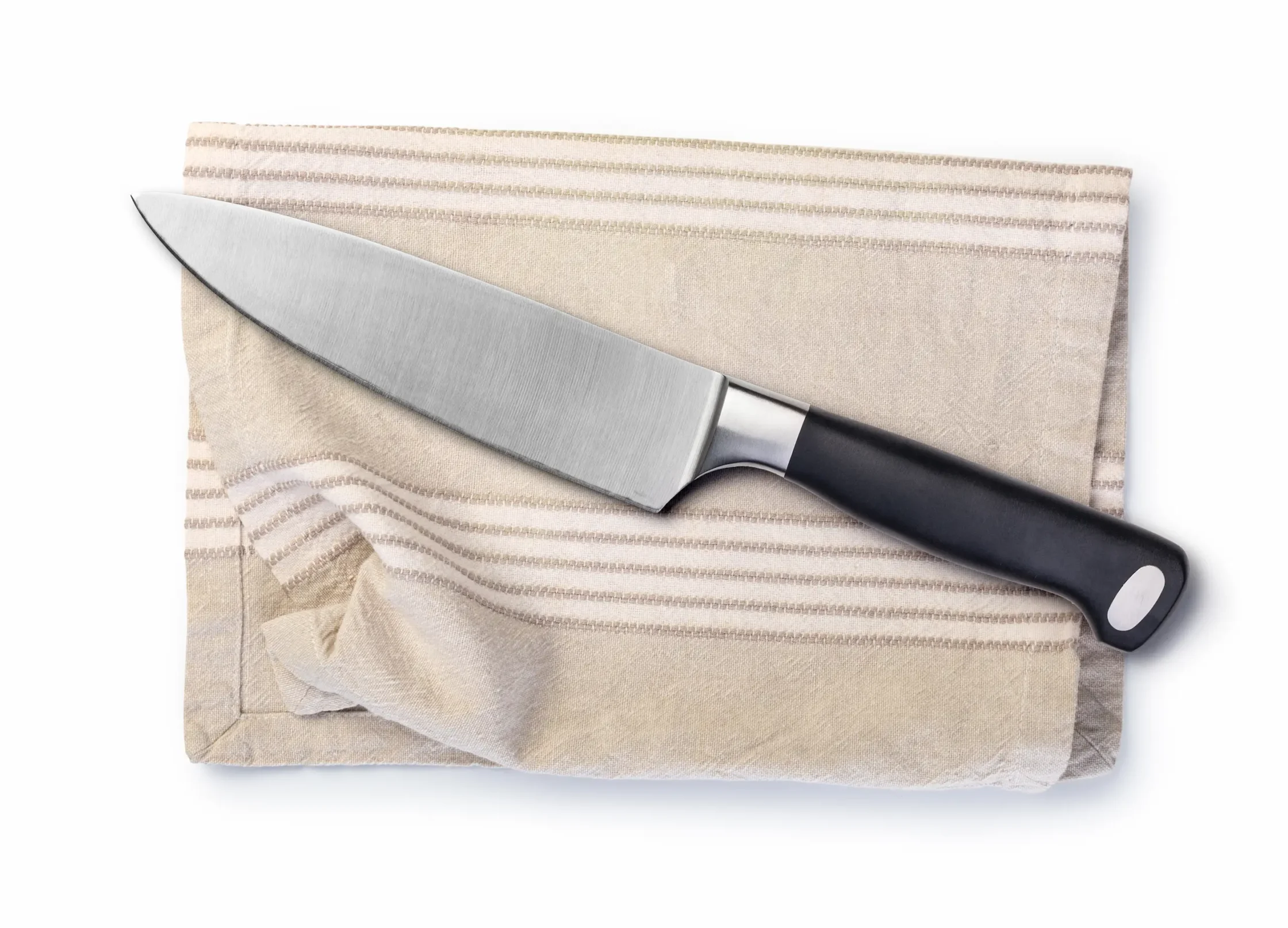 Chef's Knife with a long, curved blade, and sharp pointed tip