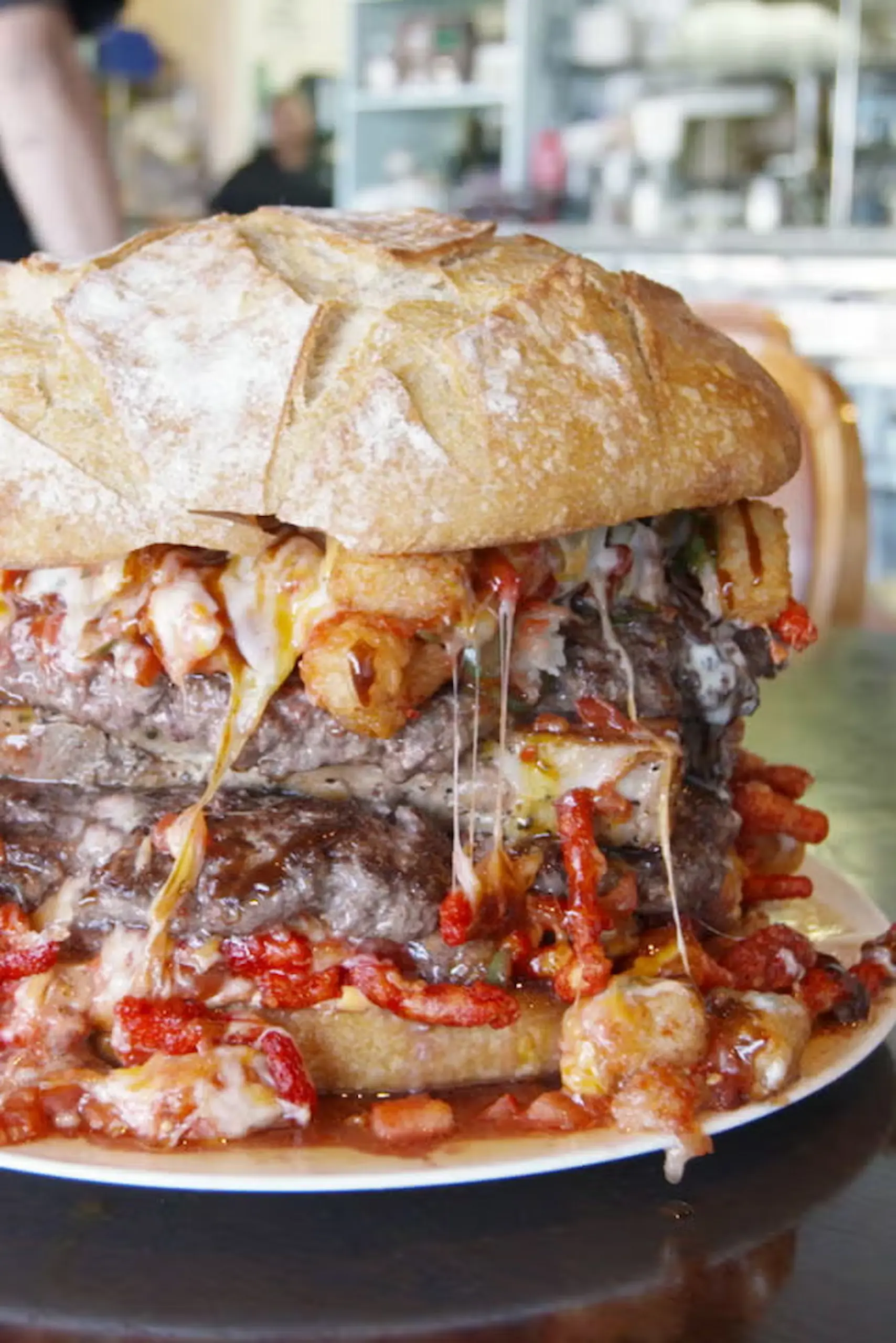 Truffles N Bacon's burger 10 pounds jalapeños, pork belly, barbecue sauce, and ranch