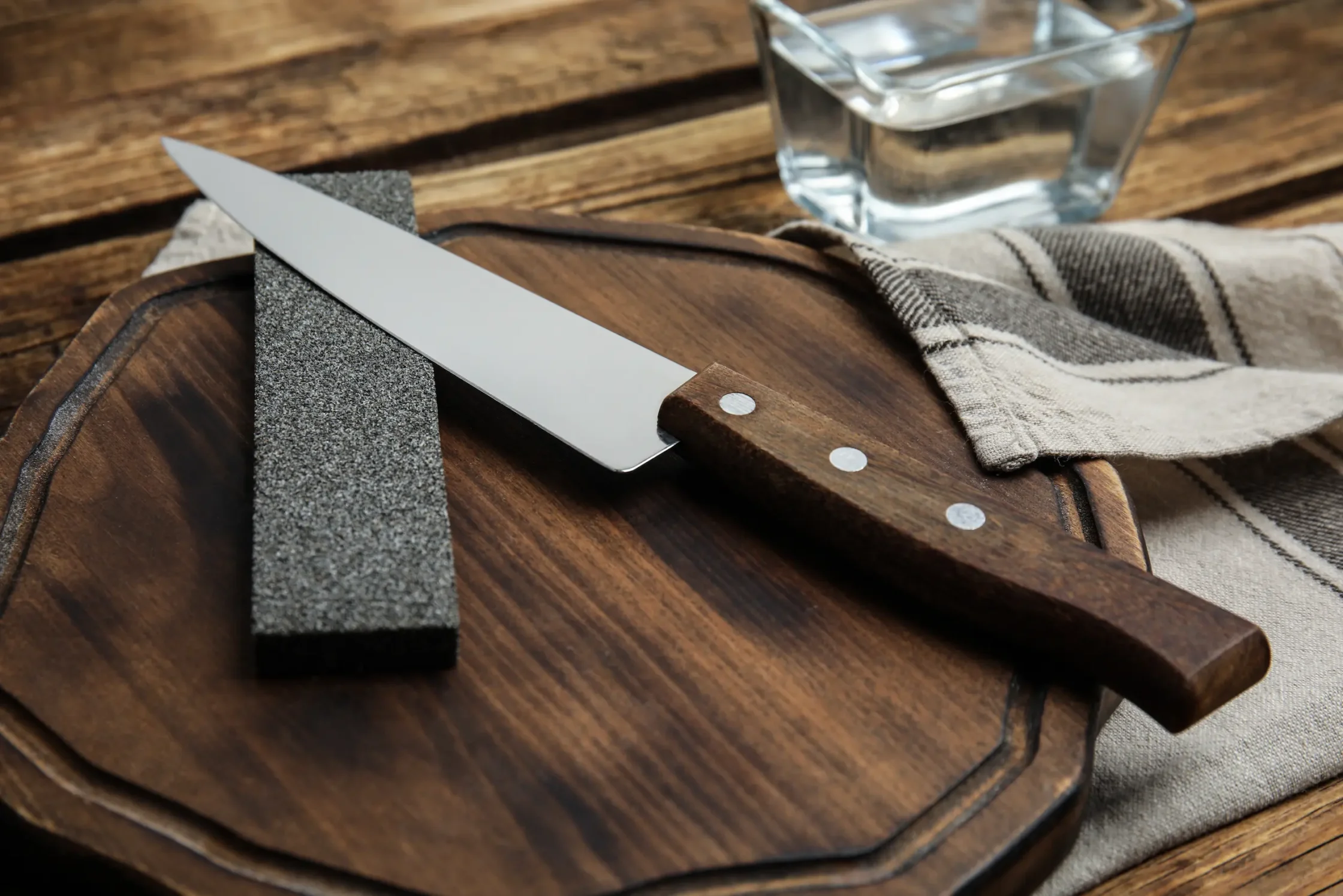 Sharpening Stone restores a dull knife by creating a fresh, sharp edge.