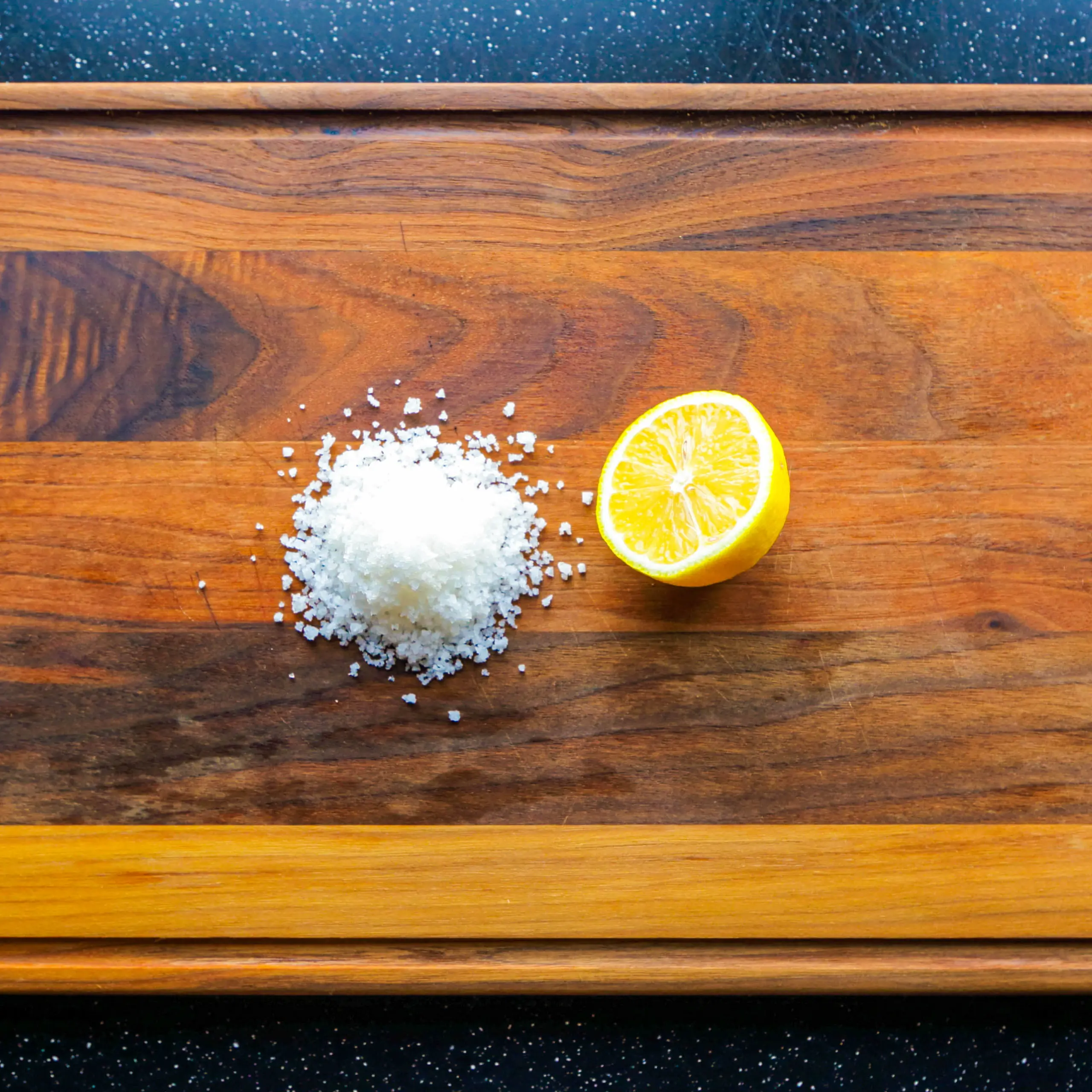 lemon hack chopping boards cleaning salt kitchen