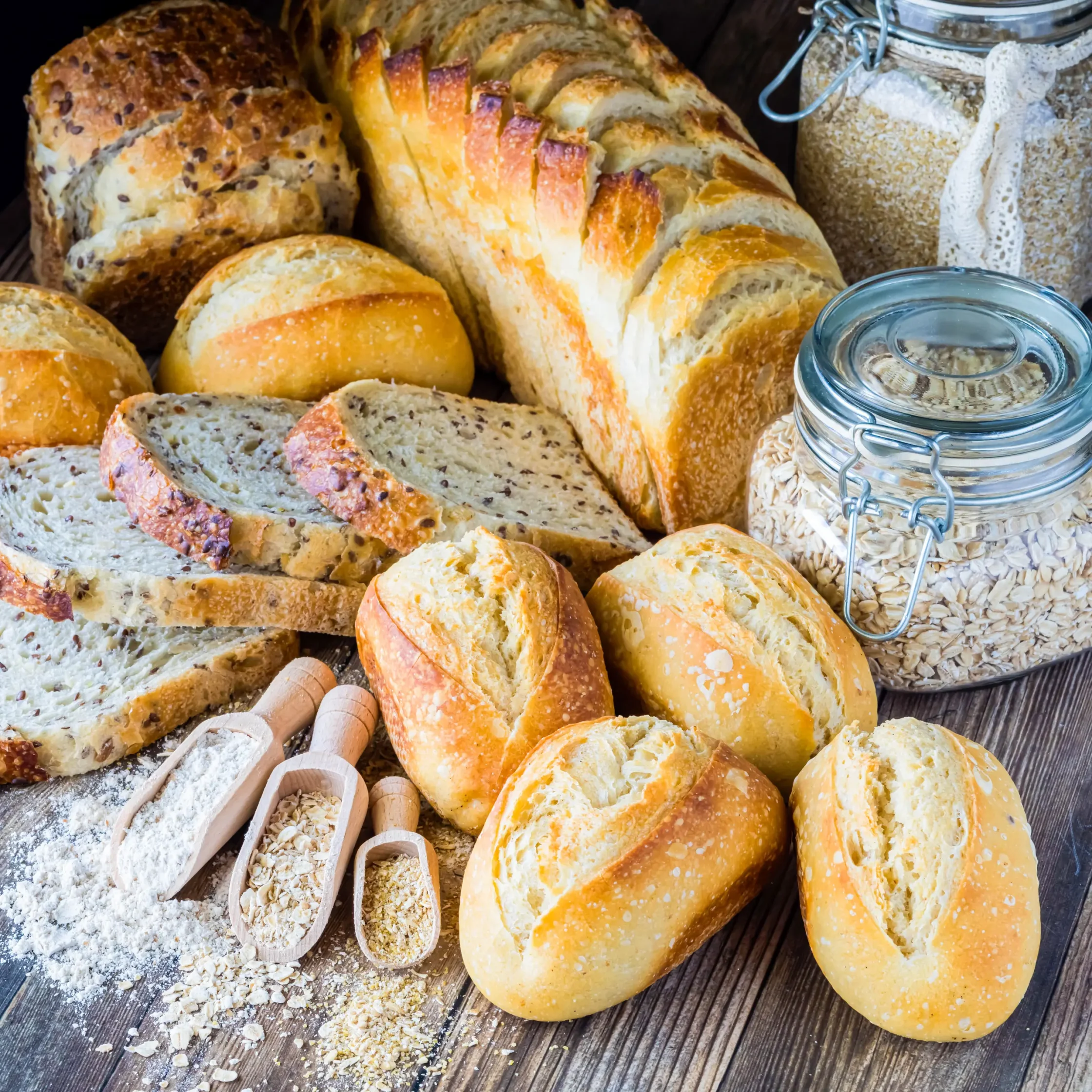 loaves of bread with wheat and gluten which causes bloating