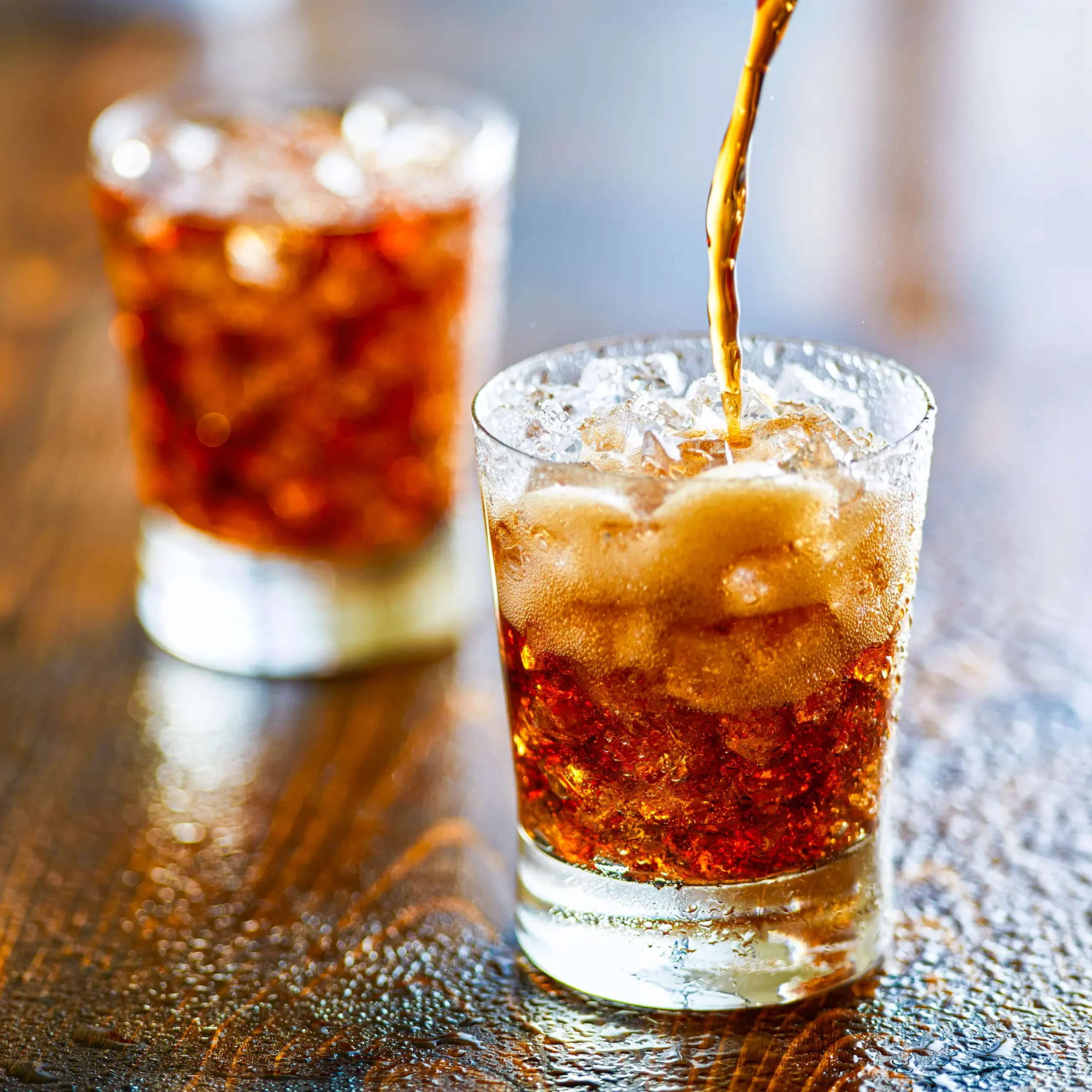 fizzy soda with lots of carbonation coke pepsi