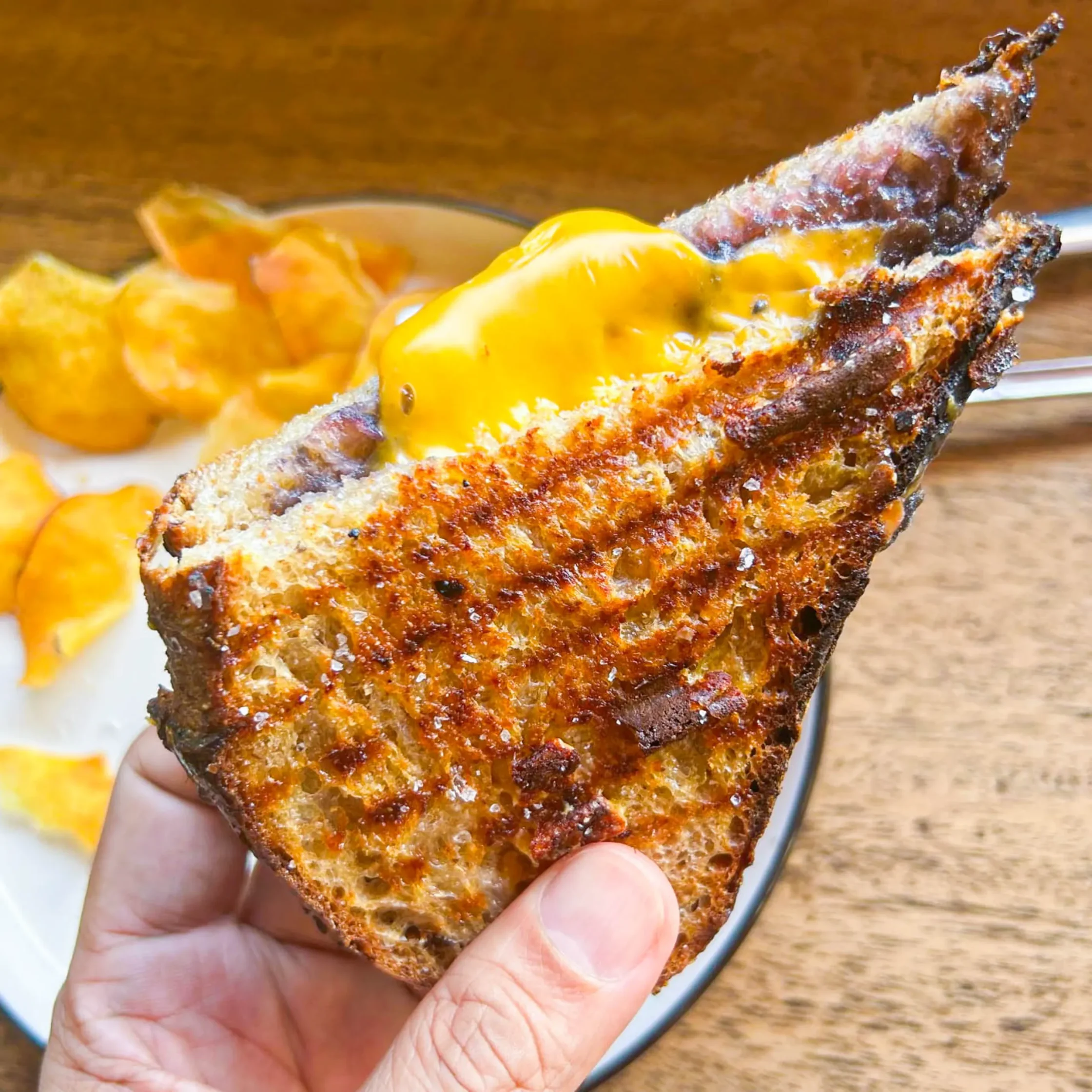 Crispy ube grilled cheese sandwich from Saga Café in Camiguin with melted cheese and toasted artisan bread.