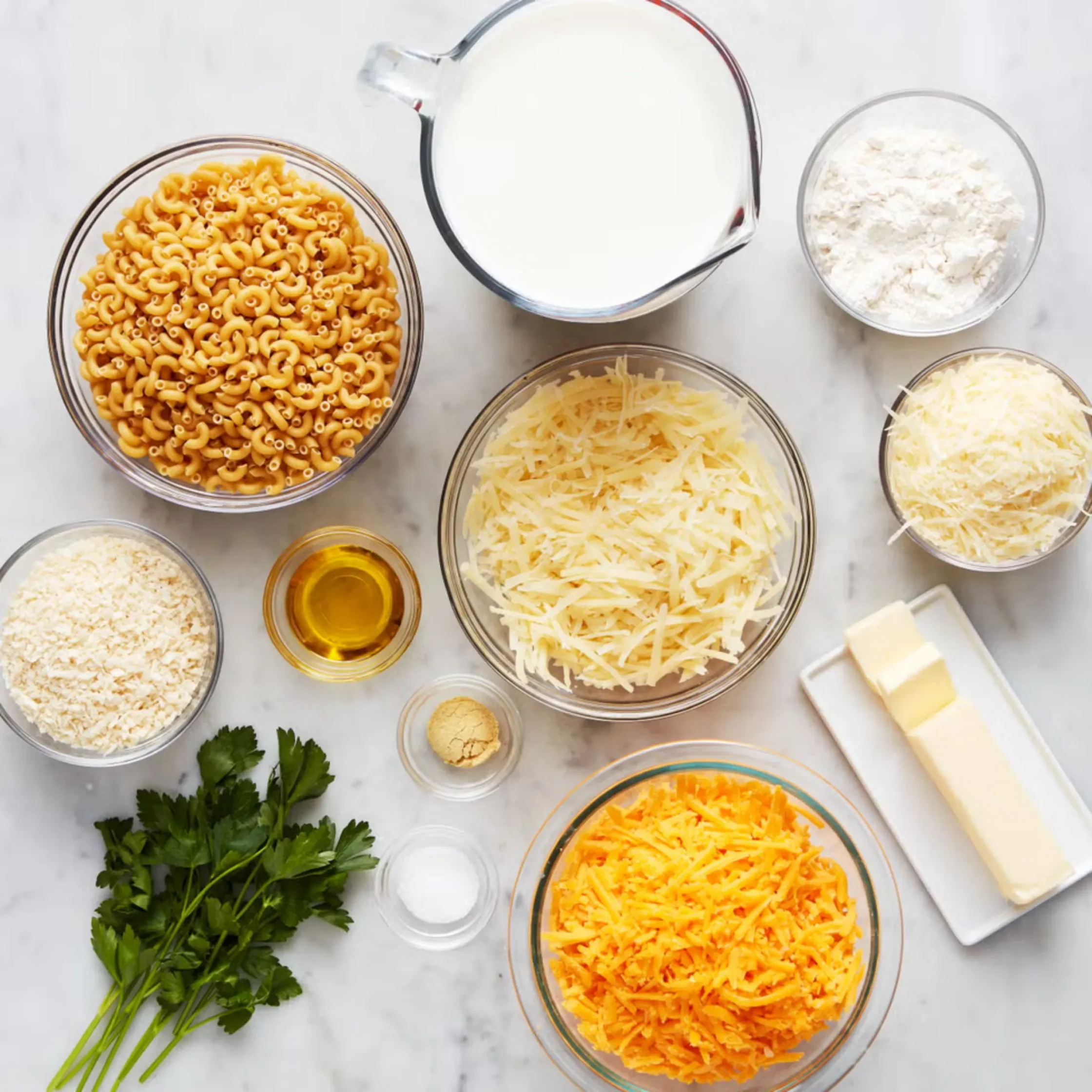 flat lay of homemade mad anc cheese ingredients
