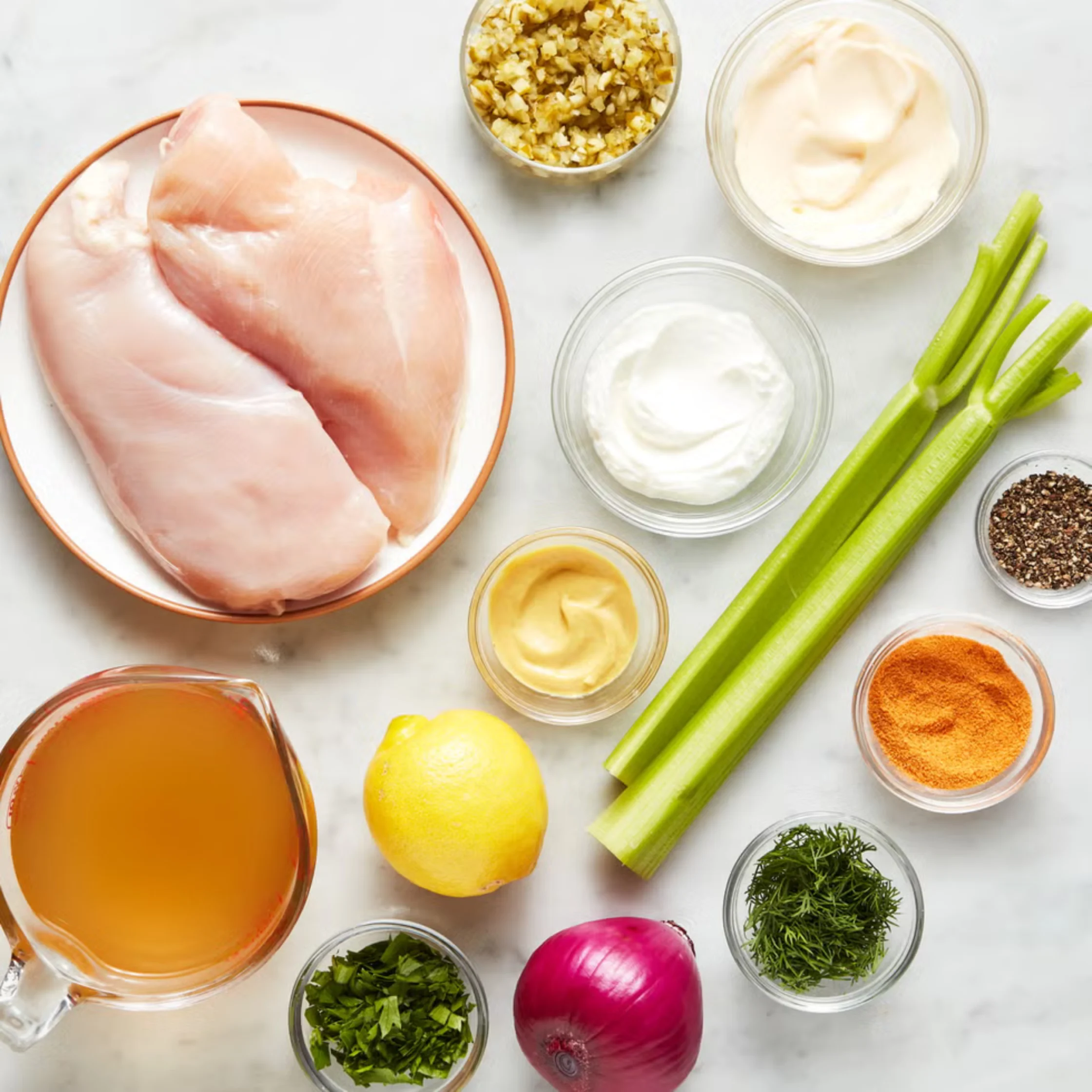 Flat Lay of Chicken Salad ingredients