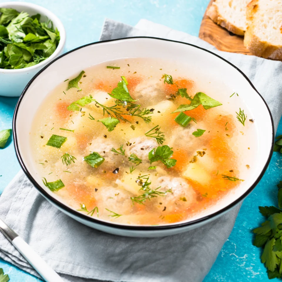 soup salty soup with chicken and veggies