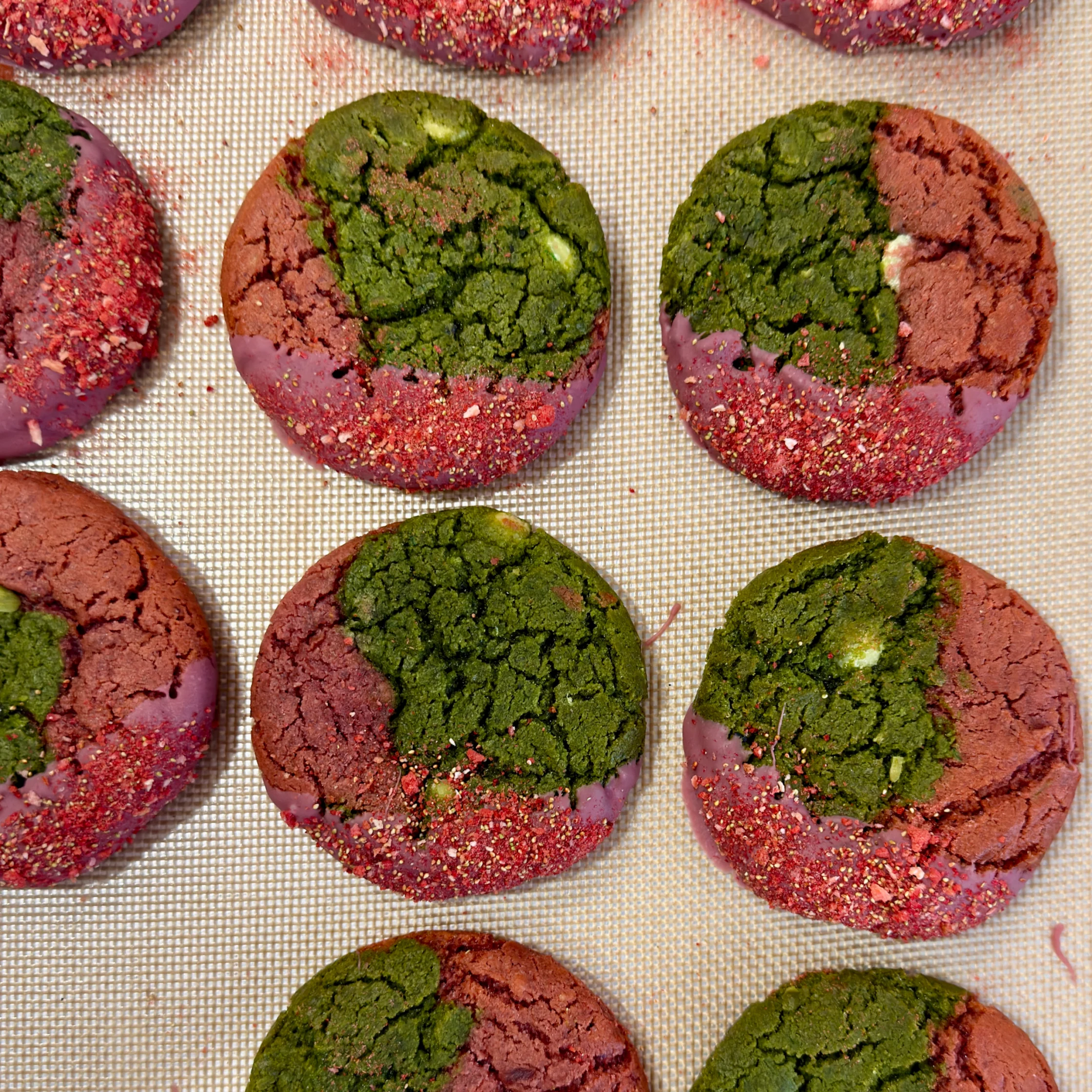 the bald baker cookies green and pink