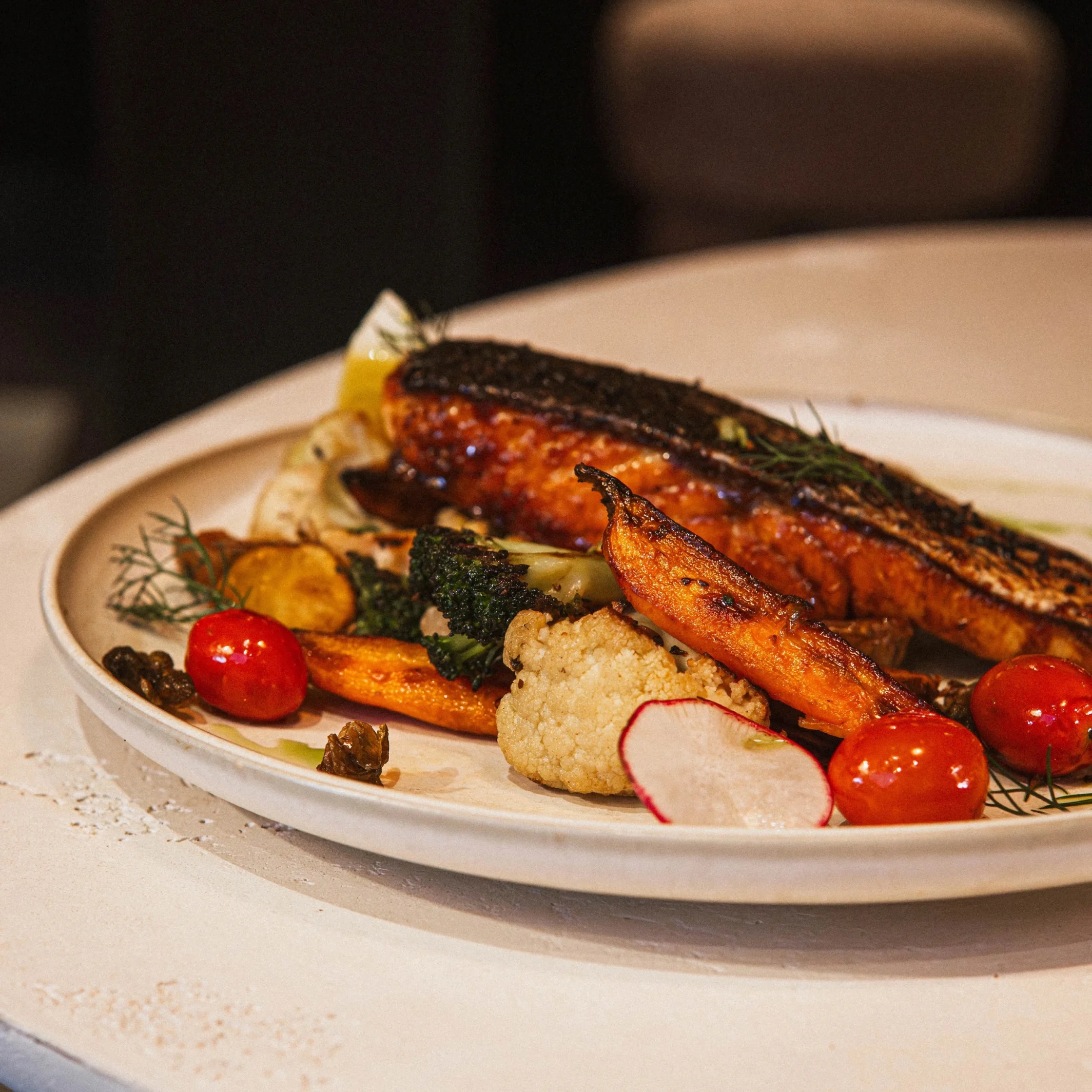 Grilled salmon with roasted vegetable