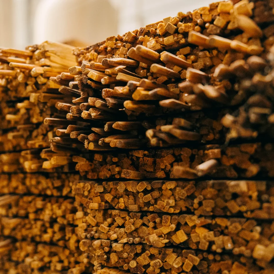 chopvalue used chopsticks are processed and pressed into engineered blocks