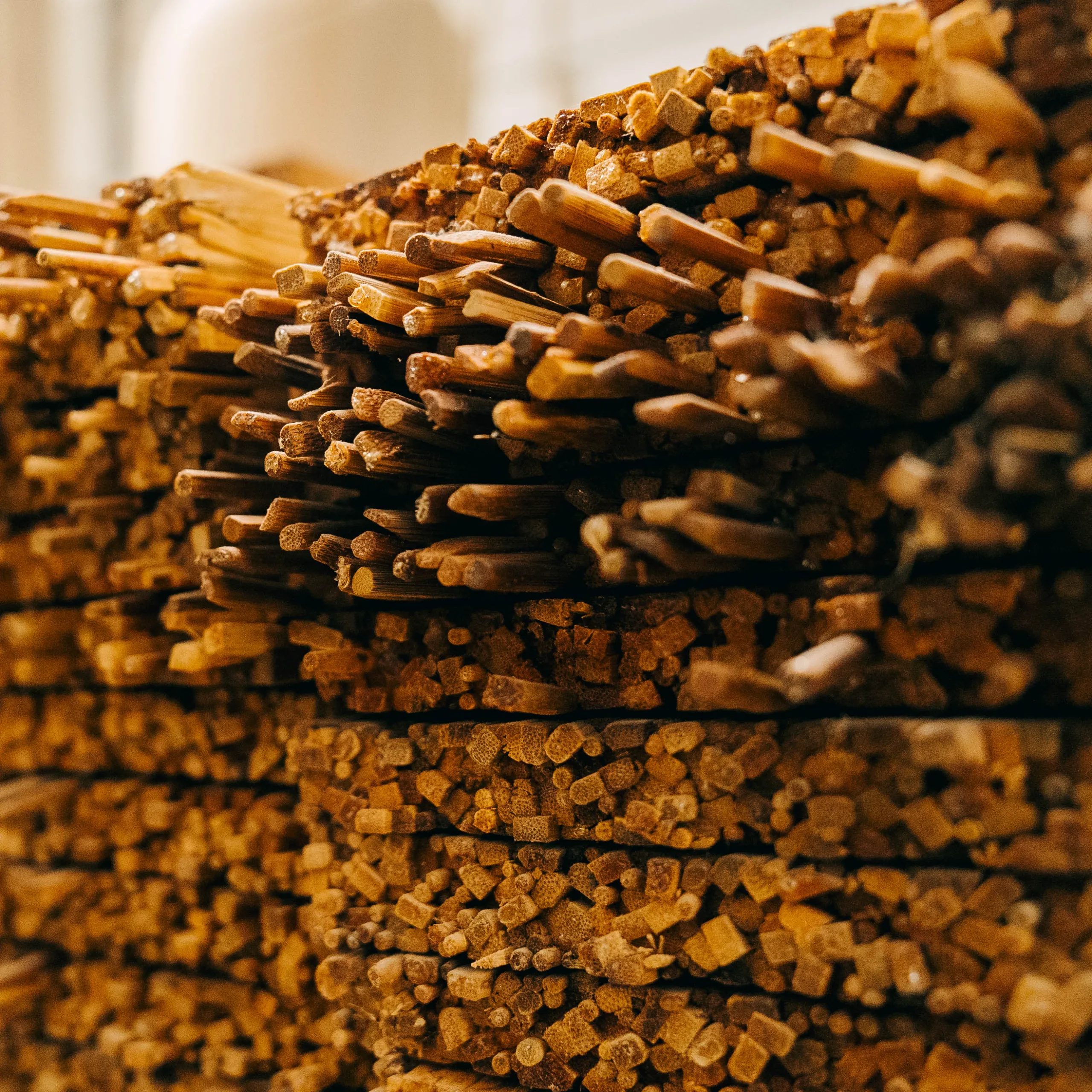chopvalue used chopsticks are processed and pressed into engineered blocks