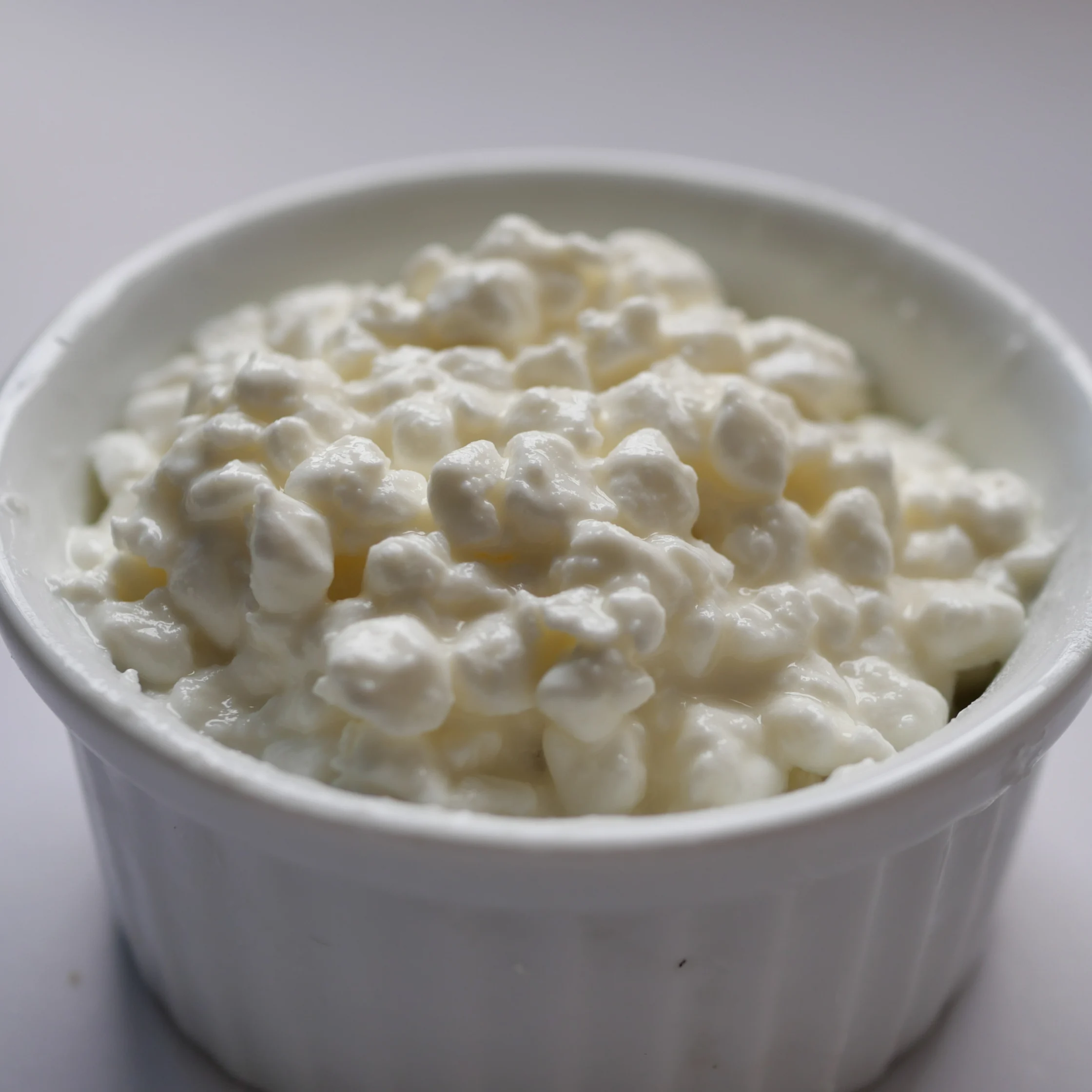 Cottage Cheese in a white ramekin on a white counter
