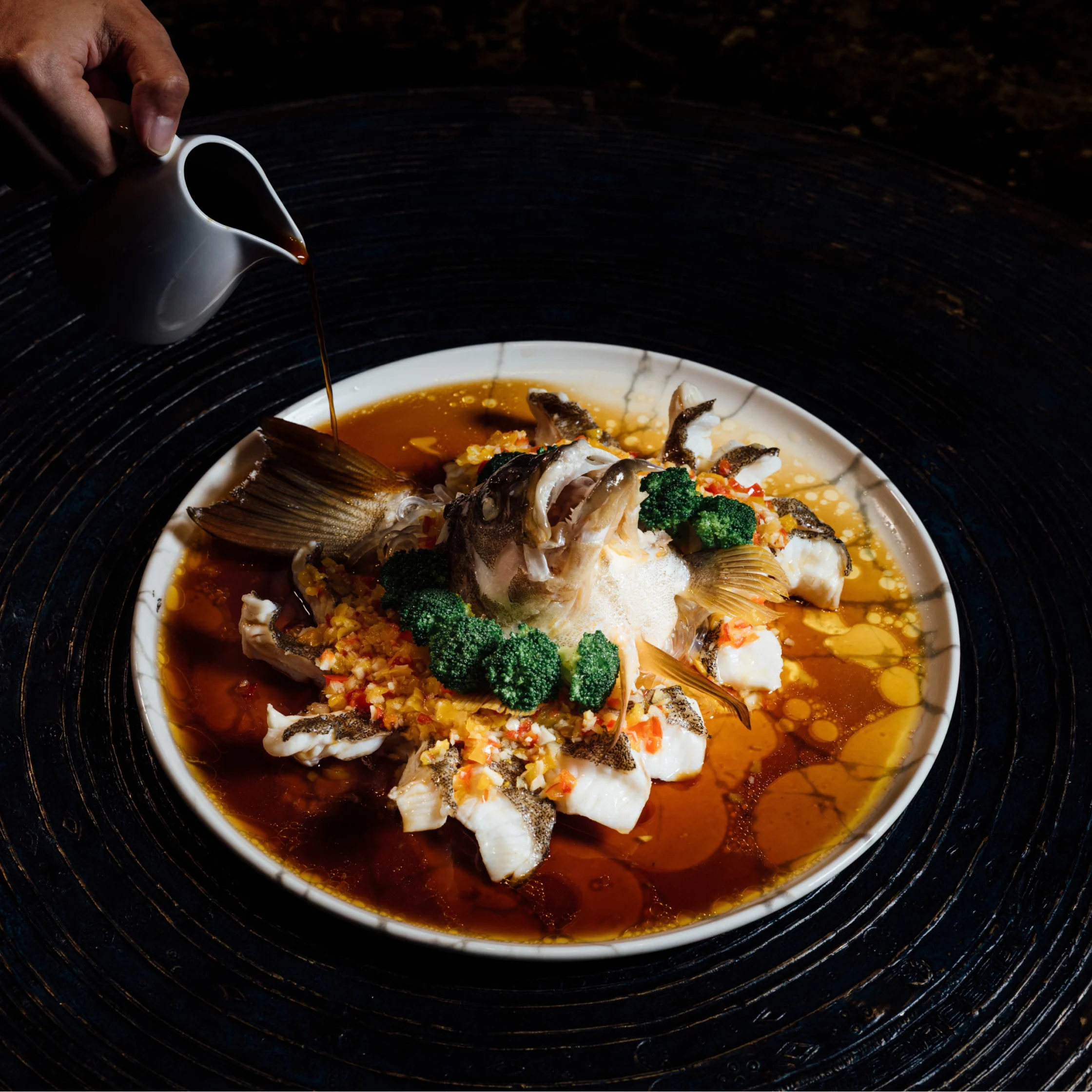Steamed Grouper with Homemade Yellow Bell Pepper Sauce