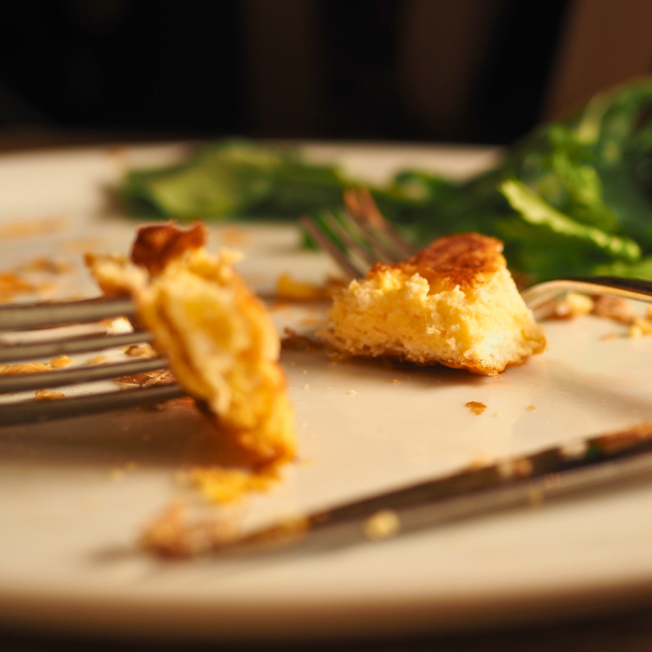 last few pieces of food on a plate